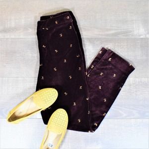 J Crew Velour Maroon Floral Straight Leg Trouser Pants 4